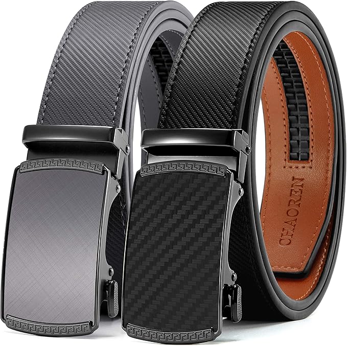 CHAOREN Mens Belt Leather Ratchet Belt 2 Pack - Customizable Fit, Effortless Style (35mm)
