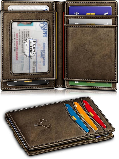 BULLIANT Magnetic Closure Slim Wallet-Genuine Leather Front Pocket Wallet for Men,RFID Blocking,Holds 12 Cards and Money Clip