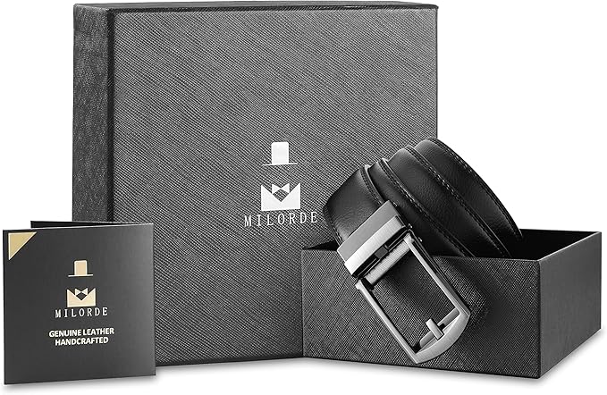 MILORDE Men's Leather Ratchet Belt - 35mm - Customizable Fit