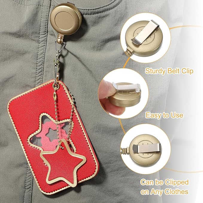 PATIKIL Retractable Badge Holders, Cute Leather ID Holder with Badge Reels Keychain ID Card Clip Protector Cover for Women Work Office Business Trip, Brown