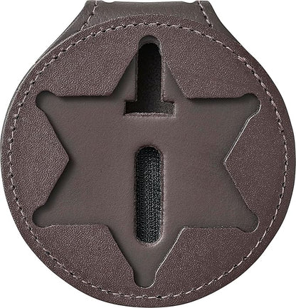 Perfect Fit Shield Wallets County of Los Angeles Sheriff Six-Point Star Belt Clip Badge Holder with Pocket and Chain (Cutout PF622), Brown Leather, One Size