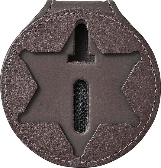 Perfect Fit Shield Wallets County of Los Angeles Sheriff Six-Point Star Belt Clip Badge Holder with Pocket and Chain (Cutout PF622), Brown Leather, One Size