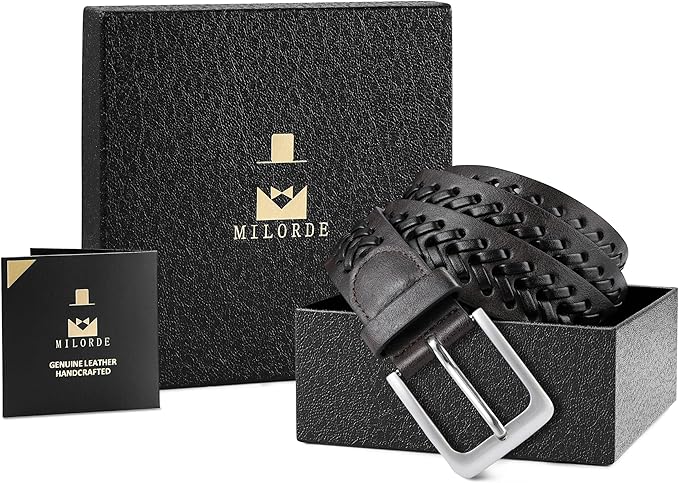 MILORDE Leather Braided Belts for Men, Handmade, Causal Woven Leather Jeans daily wear