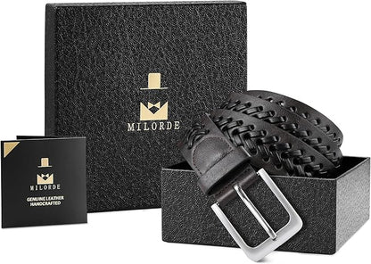 MILORDE Leather Braided Belts for Men, Handmade, Causal Woven Leather Jeans daily wear
