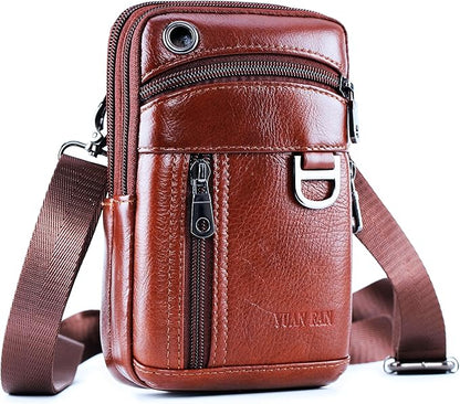 Leather Cell Phone Wallet Shoulder Holster,Hip Bum Pack Pouch Belt Pouch Bolso para Hombre Crossbody Bag for Men with Card Slots Compatible with iPhone (Brown)