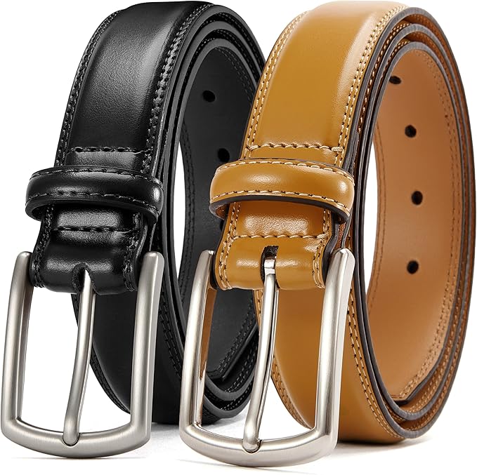 CHAOREN Leather Dress Belt Men 2 Pack - 1 3/8" Mens Belts for Work Business Casual Jeans