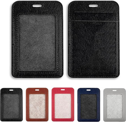 2 Pcs Leather ID Badge Holders, Vertical, Black, Multiple Card Slots for Offices, Staff, Students, Employees