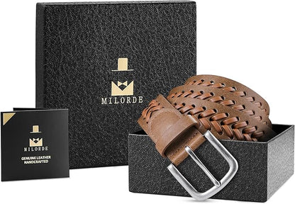 MILORDE Leather Braided Belts for Men, Handmade, Causal Woven Leather Jeans daily wear