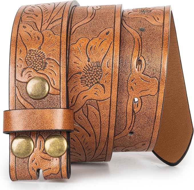 IZUS Vintage Western Belt Strap without Buckle Longhorn-Bull-Embossed Cowboy Belt for Women Men 1-1/2" Wide PU Leather Strap
