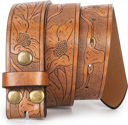 IZUS Vintage Western Belt Strap without Buckle Longhorn-Bull-Embossed Cowboy Belt for Women Men 1-1/2" Wide PU Leather Strap