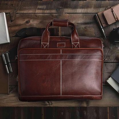 LEATHER VILLAGE 18" Leather Laptop Messenger Briefcase Bag for Men-Leather Satchel for Travel and Office Shoulder Bag-Red Brown
