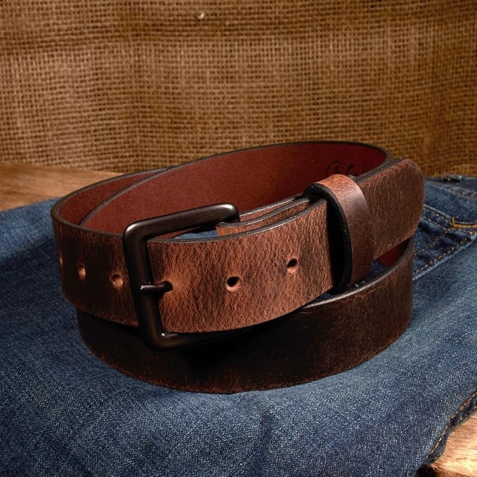 Men's Leather Belt, Made in USA, Full-Grain Leather, Casual Everyday Wear Belts, Amish Handmade 1.5" Width