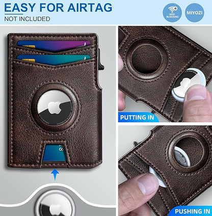 miyozi Airtag Wallet for Men,with Money Clip 10 Cards Metal Case Smart Slim Pop Up Credit Card Holder Flip with Magnetic Closure RFID Blocking wallet with Gift Box