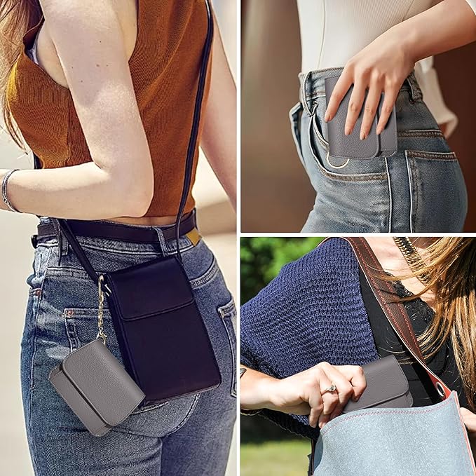 Women Small Wallet RFID Blocking Slim Wallet with Coin Pocket Tri-Fold Credit Card Holder with ID Window and Keychain (Grey)