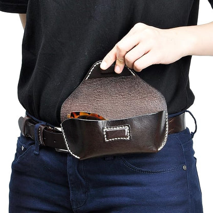 ZLYC Unisex Semi Hard Genuine Leather Eyeglass Case With Belt Loop for Prescription Eyeglasses & Standard Sized Sunglasses
