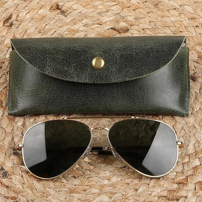 Leather Sunglasses Case Genuine Eyeglass Holder Reading Glasses Protector Vintage Eyewear Storage for Men and Women