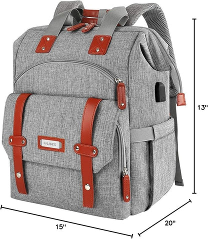 FALANKO Laptop Backpack for Women, Work Doctor Teacher Nurse Wide Open College School Student 17.3 Inch Laptops Bookbag Purse Travel RFID Computer Bag for Men Women Girls Grey