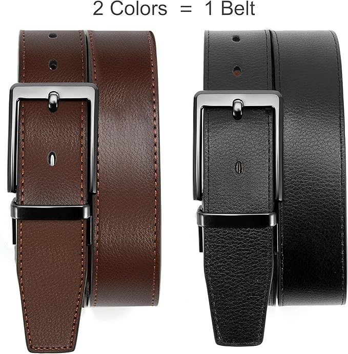 CHAOREN Reversible Mens Belt 1 Piece – Leather Belt Men for Dress Pants - Single Belt, 2 Colors