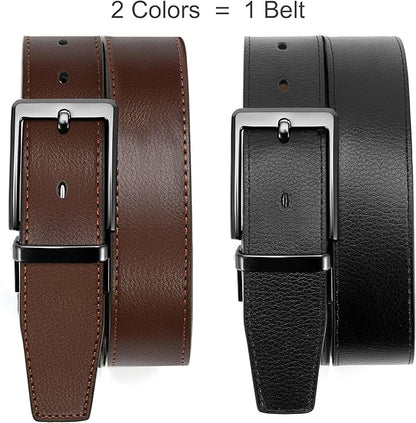 CHAOREN Reversible Mens Belt 1 Piece – Leather Belt Men for Dress Pants - Single Belt, 2 Colors