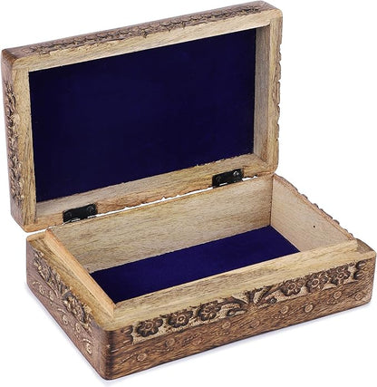 Ajuny Handcrafted Wooden Jewelry Box with Tai Chi Flower Carving – 8x5 Inch Treasure Chest for Keepsakes, Trinkets, Gifts, Decorative Storage Box for Men & Women, Home Organizer