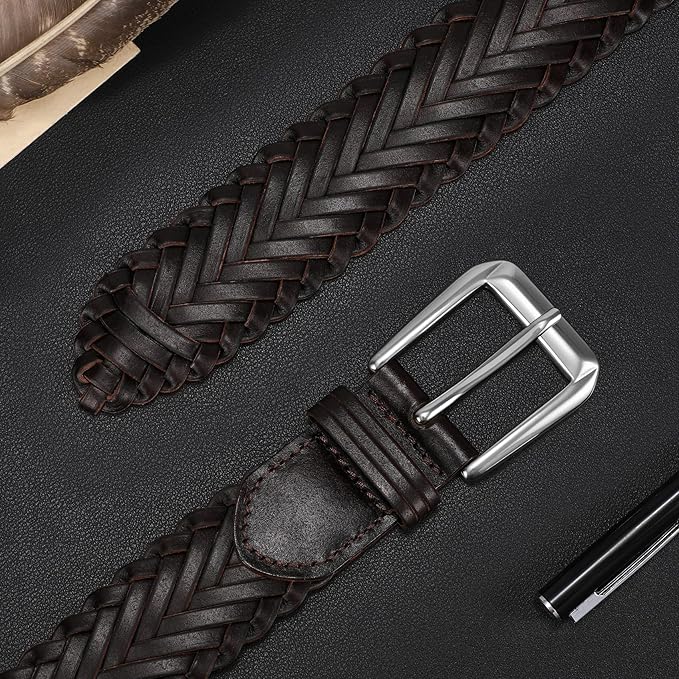 Braided Leather Belt for Men Adjustable Woven Golf Belt for Causal Shorts Pants Jeans 1.4'' Width