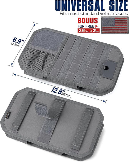 WYNEX Molle Car Sun Visor Organizer, Car Accessories with Zip Storage Pouch & Glasses Holder, Semi-Rigid Molle Panel with Patch for Tactical Gears, Fits Most Cars, Trucks, Pickups, Patrols