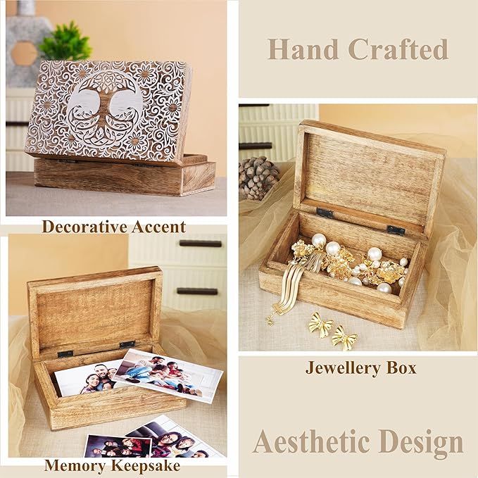 Ajuny Tree of Life Pattern Decorative Box Keepsake Trinket Holder Treasure Chest Jewelry Organizer for Necklaces Watch Storage Boxes Great for Gift- 8X5 Inch