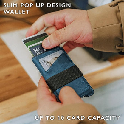 Hacksmith The Smith Wallet – Slim RFID Blocking Wallet for Men – Minimalist Front Pocket Wallet with Money Clip Band – Tactical Leather and Metal Wallets for Credit Cards & Cash (Pacific Blue)