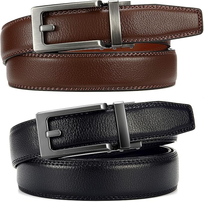 CHAOREN Click Belt for Men 2 Pack - Mens Dress Belt 1 1/4" in Packing Box - Design Belt Meet Almost Any Outfit and Occasion