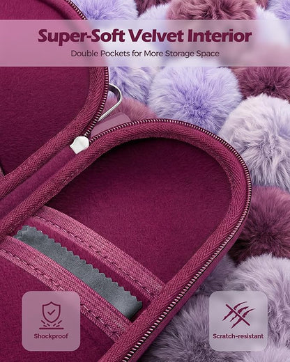 ProCase Double Sunglasses Case, Hard EVA Shell Shockproof Dual Eyeglass Case for Men Women with Metal Hook and Velvet Lining, Travel Zipper Glasses Holder Organizer for Couple Gifts -Raspberry