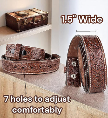 F&L CLASSIC Western Belt without buckle for men – Full Grain Leather Cowboy Belts for jeans - One Piece Leather strap belt