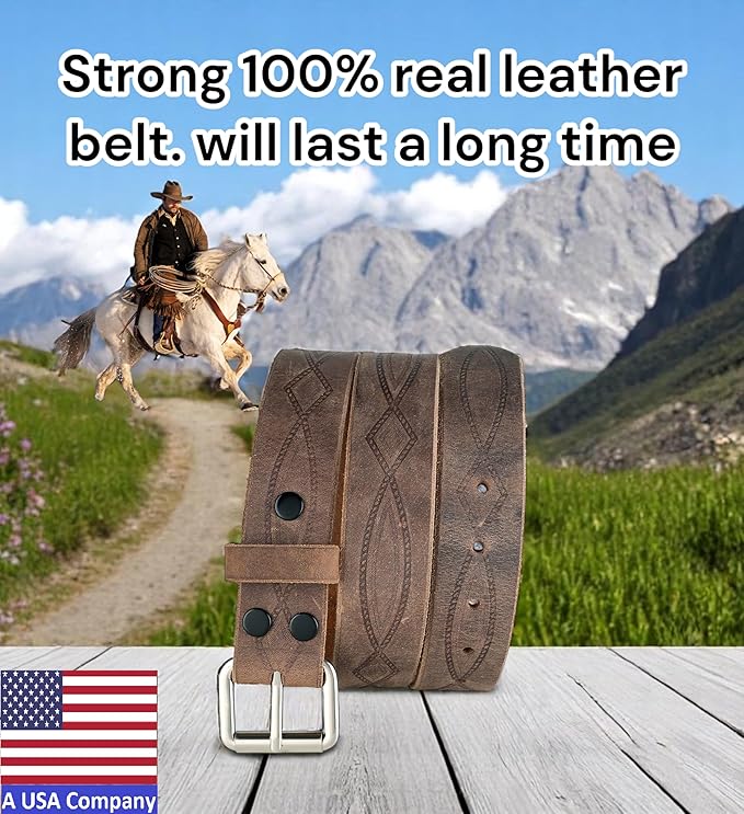 F&L CLASSIC Men's full Grain Vintage Distressed leather Belt,easy to change Roller buckle,1.5" Wide,USA,