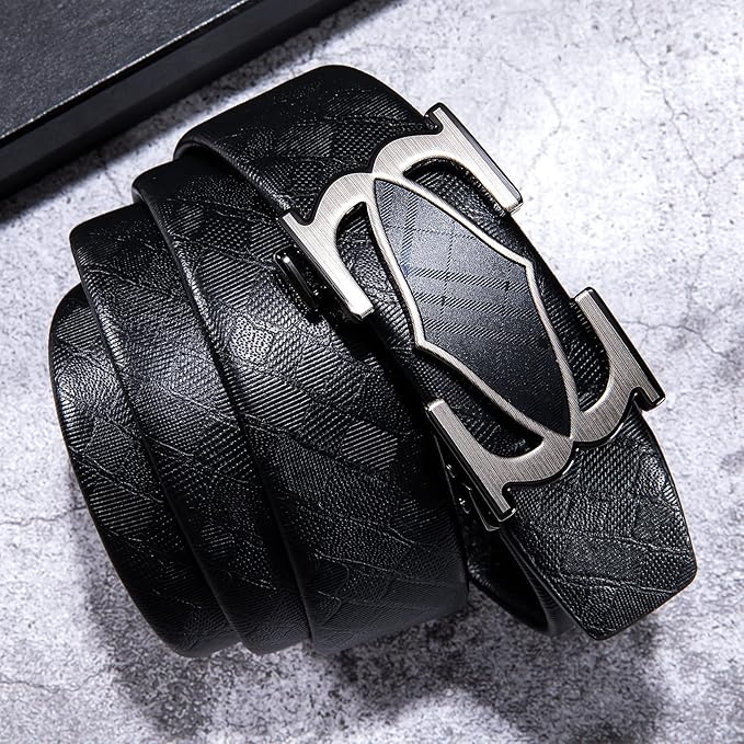 Dubulle Designer Ratchet Belt for Men Leather Fashion Adjustable Automatic Buckle Sliding Removable Dress Casual