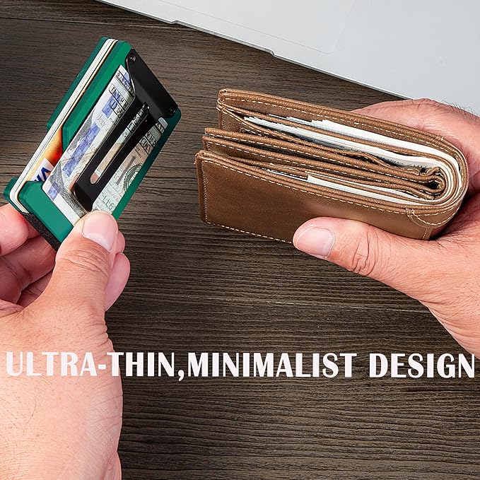 Minimalist Slim Wallet for Men,RFID Blocking Metal Wallet,Aluminum Credit Card Holder & Money Clip 12-15 Cards,Slim Rfid Front Pocket Mens Wallet,Forest Green