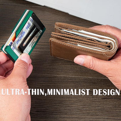 Minimalist Slim Wallet for Men,RFID Blocking Metal Wallet,Aluminum Credit Card Holder & Money Clip 12-15 Cards,Slim Rfid Front Pocket Mens Wallet,Forest Green