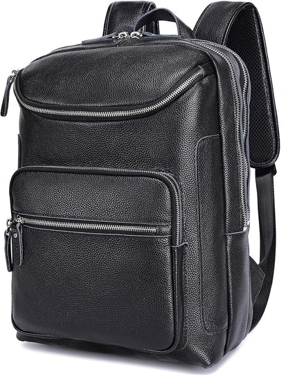 LANNSYNE Leather Backpack For Men, 15.6" Leather Laptop Backpack Hiking Travel Bag Camping Rucksack
