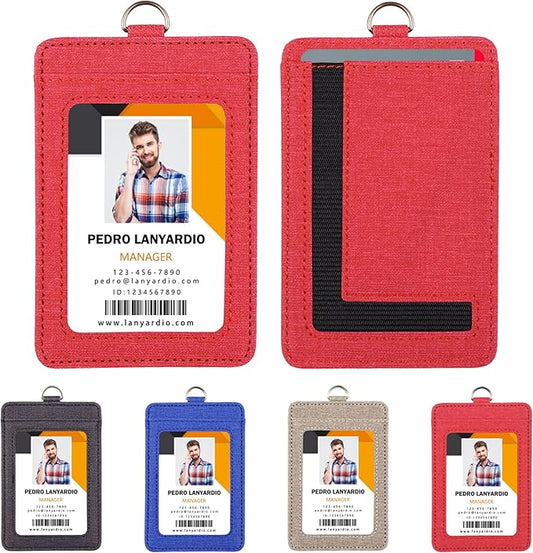 PU Leather ID Badge Holder with Clear Window, Vertical ID Card Holder, Dual Card Slots, 1-Pack Card Holder, 4 Colors