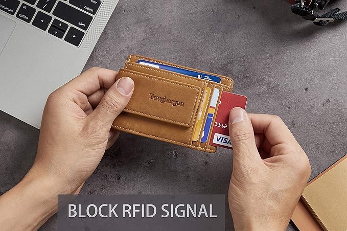 Toughergun Slim Wallet for Men RFID Blocking Money Clip, Minimalist Front Pocket Credit Card Holder, Magnetic Thin Mens Wallets with ID Window