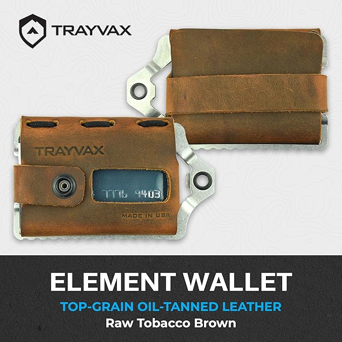 Trayvax Element Wallet, RFID Front Pocket Credit Card Holder with Money Clip, Minimalist Slim Leather Metal Wallet for Men and Women