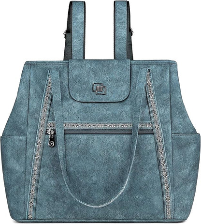 FADEON Large Laptop Tote Bag for Women Designer Leather Laptop Bag Fashion Travel Backpack Purse Shoulder Handbag