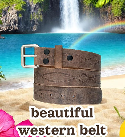 F&L CLASSIC Men's full Grain Vintage Distressed leather Belt,easy to change Roller buckle,1.5" Wide,USA,