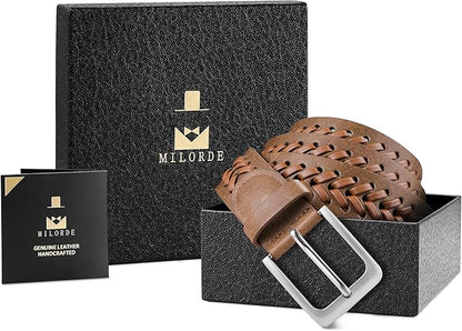 MILORDE Leather Braided Belts for Men, Handmade, Causal Woven Leather Jeans daily wear