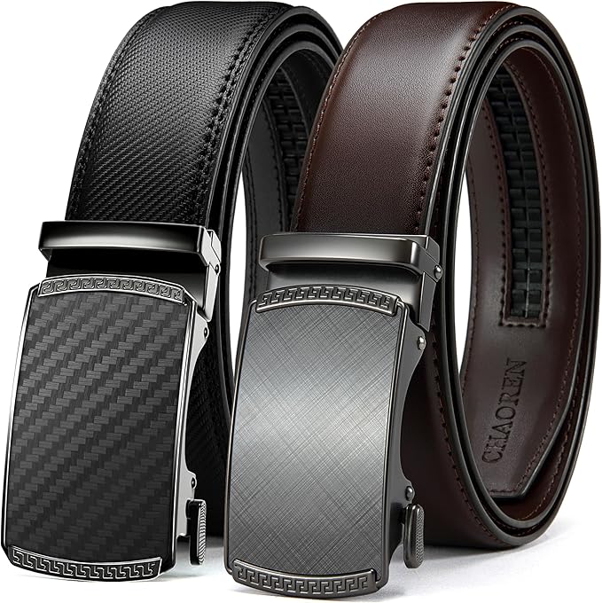 CHAOREN Mens Belt Leather Ratchet Belt 2 Pack - Customizable Fit, Effortless Style (35mm)
