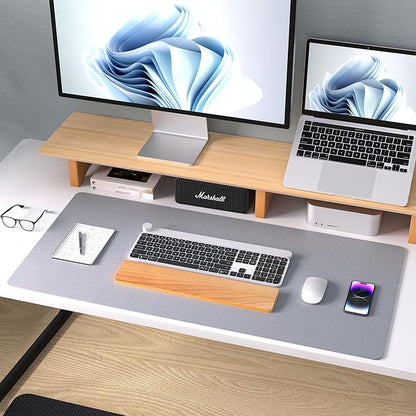 Aothia Leather Desk Pad Protector, Mouse Pad, Office Desk Mat, Non-Slip PU Leather Desk Blotter, Laptop Desk Pad, Waterproof Desk Writing Pad for Office and Home (23.6" x 13.7", Light Grey)