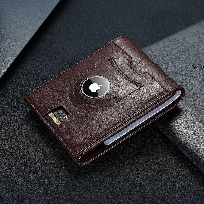 furid Air Tag Wallet Men Slim: Minimalist 2 ID Window RFID Leather Wallets with Airtag Holder - Gifts for Husband Father at Birthday Anniversary