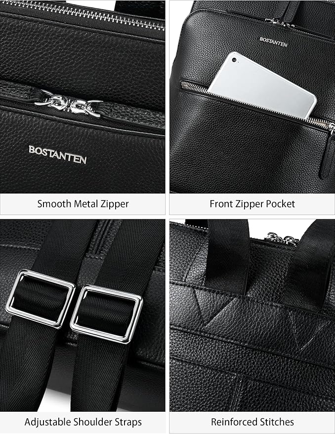 BOSTANTEN Leather Laptop Backpack for Women 15.6 inch Computer Bag Travel Work Daypack Large Size Bag