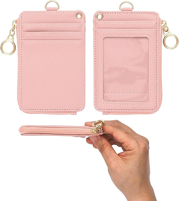 MONDO DESIGNS 2-in-1 ID Badge Holder with Lanyard - Multi-Use Lanyard Keychain Wallet for Women, Small Keychain Wristlet Wallet with Strap & Lanyards for ID Badges, Phone & Card Holder - Nude Pink