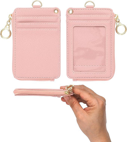 MONDO DESIGNS 2-in-1 ID Badge Holder with Lanyard - Multi-Use Lanyard Keychain Wallet for Women, Small Keychain Wristlet Wallet with Strap & Lanyards for ID Badges, Phone & Card Holder - Nude Pink