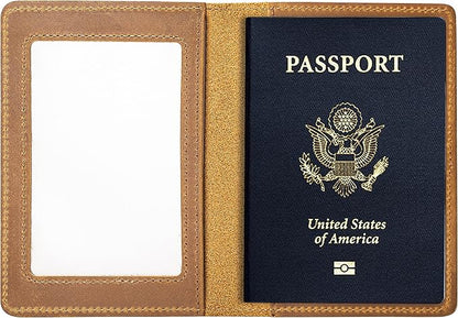 Genuine Leather Passport Holder with RFID Blocking, Slim Design, Brown Color, Unisex
