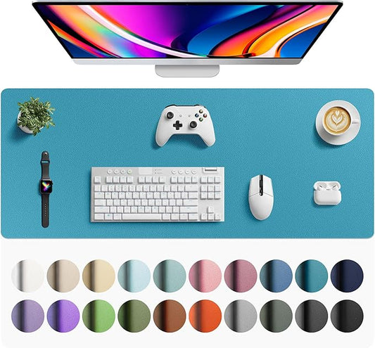 Aothia Faux Leather Desk Mat - Large Mouse Pad, Non-Slip PU Leather Blotter, Waterproof Writing Surface for Office and Home (Turquoise, 42" x 17")